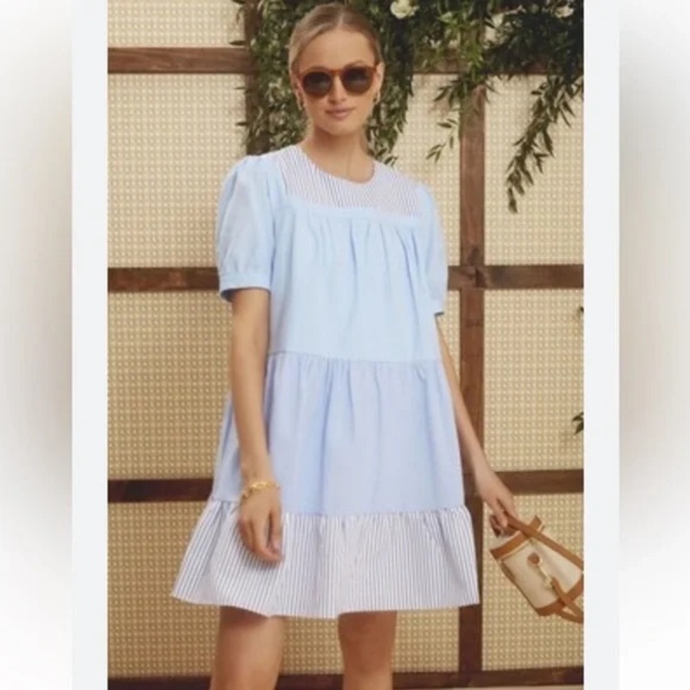 Pomander Place Blue Smocked Mini Sundress
